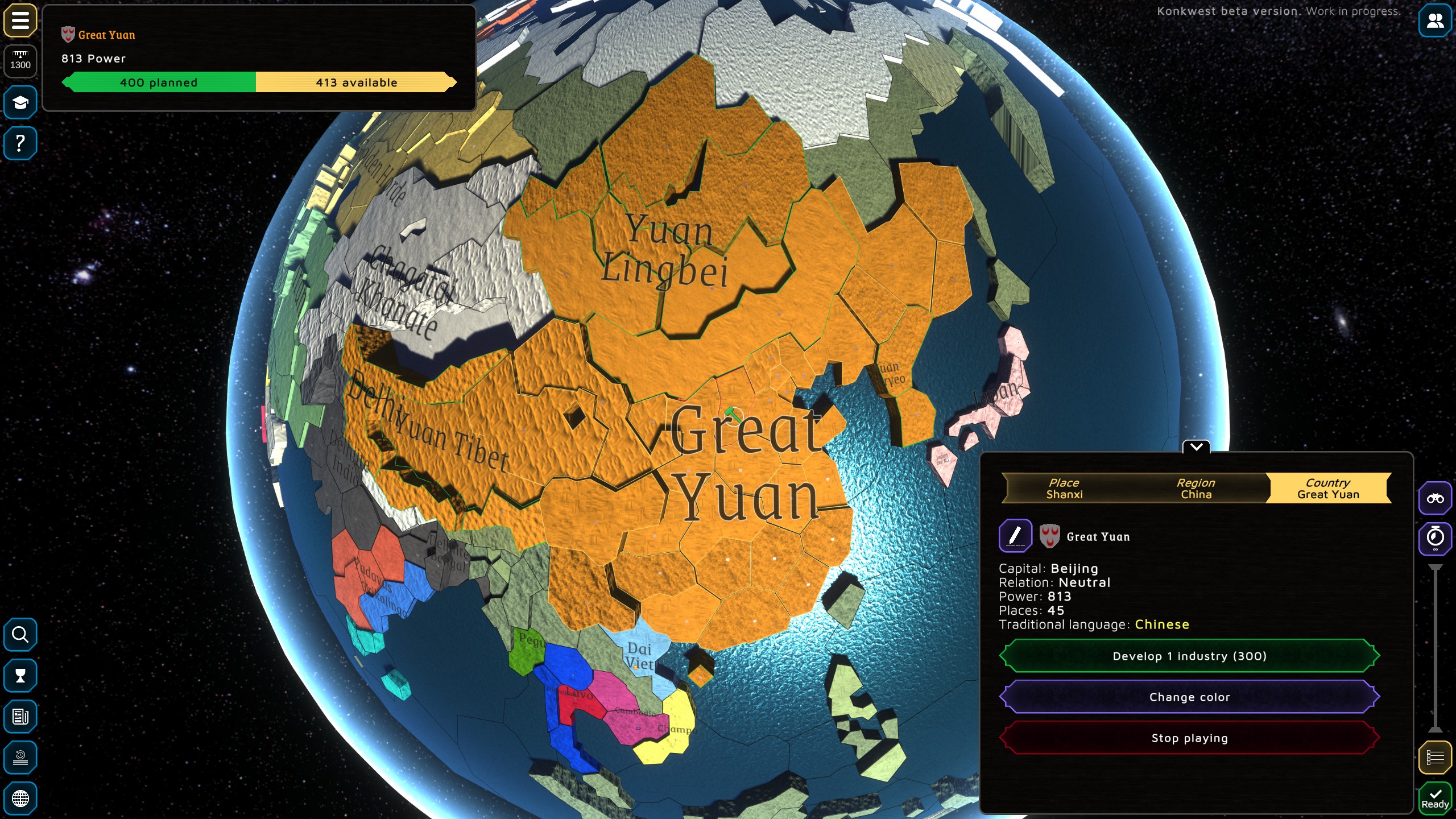 screenshot where a player plays the Great Yuan